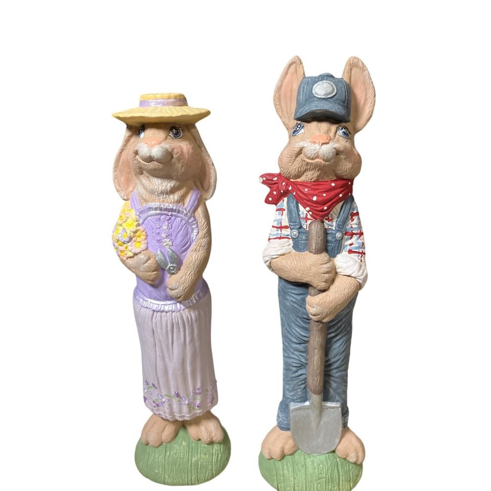MR & MRS Farmer Bunny    Thin Easter Decor Figurine
